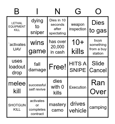 Warzone bingo Card
