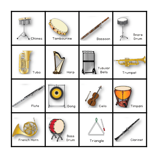 Instruments of the Orchestra Bingo Card
