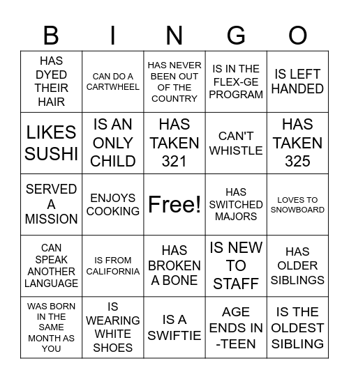 FIND SOMEONE WHO... Bingo Card