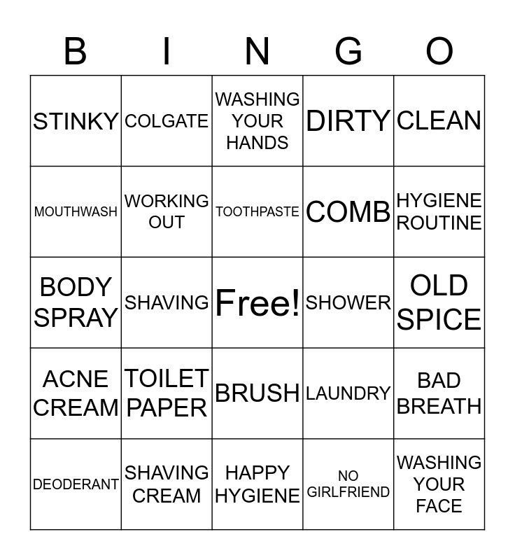Hygiene Bingo Card