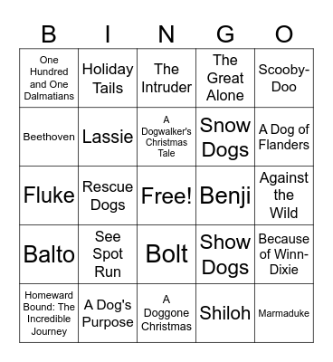 DOG MOVIES Bingo Card