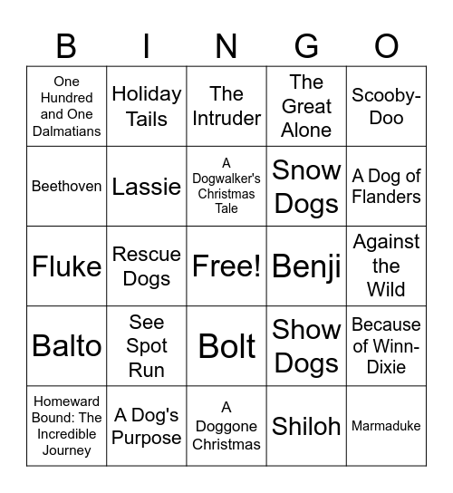 DOG MOVIES Bingo Card