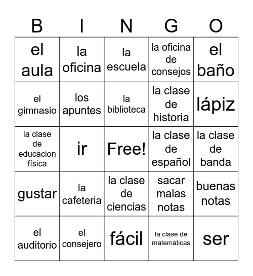 LA ESCUELA Bingo Card