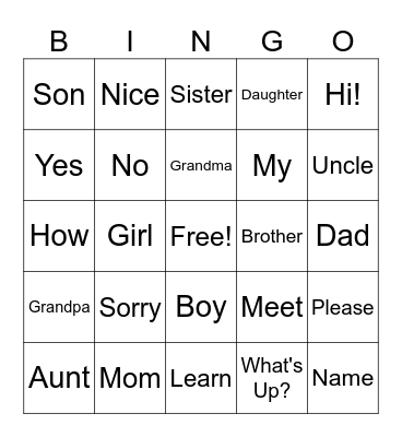 American Sign Language Bingo Card