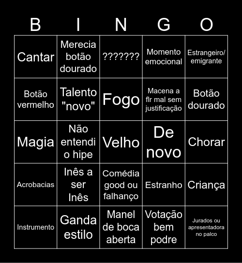 Got talent Bingo Card