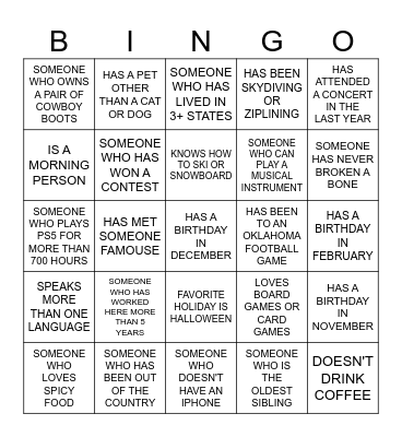 ICE BREAKER BINGO Card