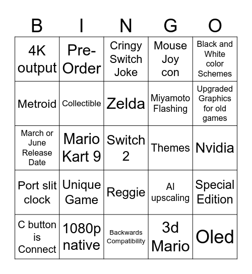 SWITCH 2 WOOOOOOO Bingo Card