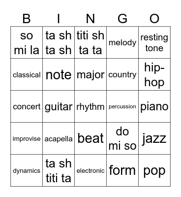 Music Bingo Card