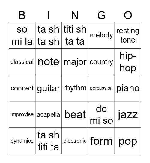 Music Bingo Card