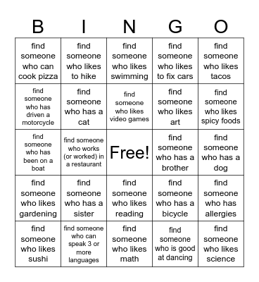 Intermediate ESL Icebreaker Bingo Card