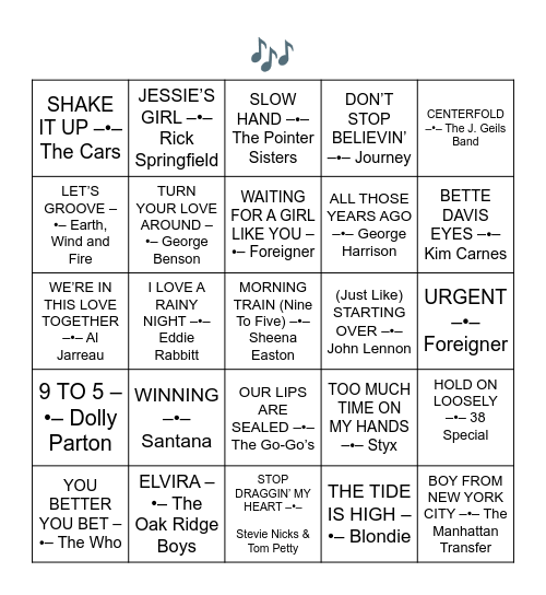 HITS OF 1981 Bingo Card