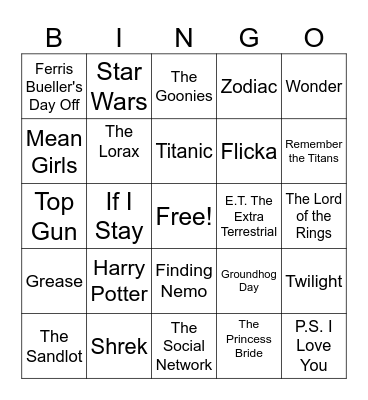 Have You Seen That Movie? Bingo Card