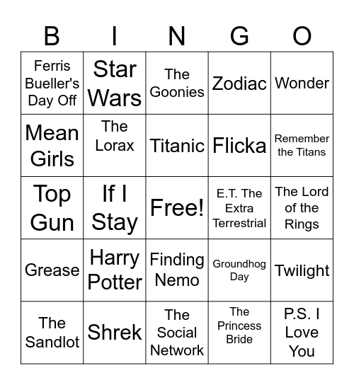 Have You Seen That Movie? Bingo Card