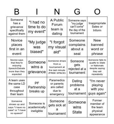 Speech/Debate Bingo Card