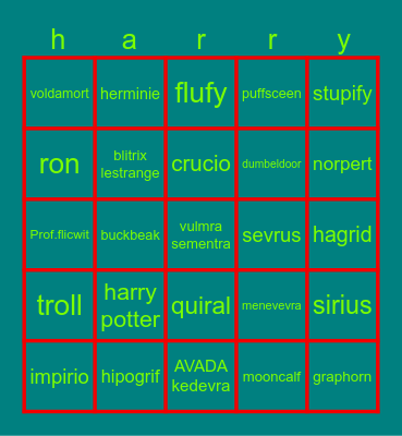 harry potter Bingo Card