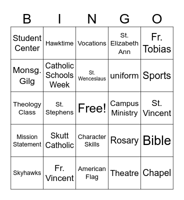 Catholic Schools Week BINGO Card
