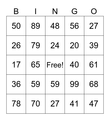 2-Digit Addition & Subtraction Bingo Card