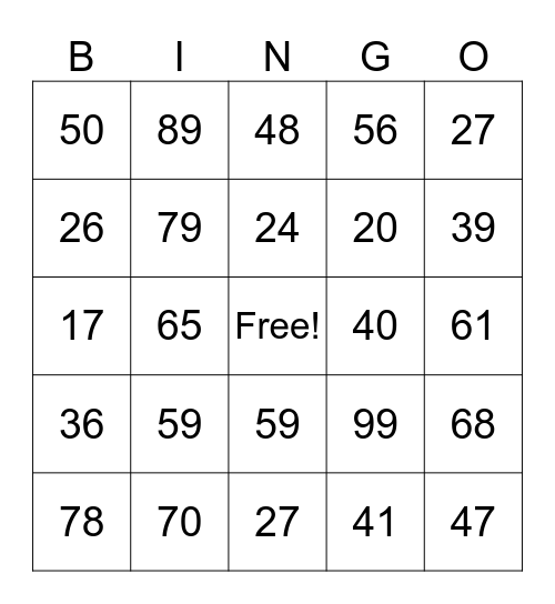 2-Digit Addition & Subtraction Bingo Card