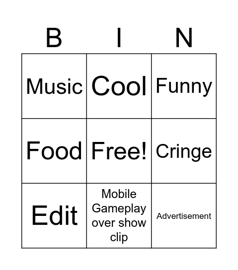 Youtube Bingo Card