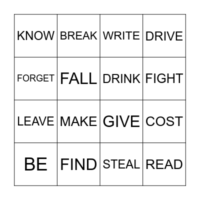 UCADEMY IRREGULAR VERBS BINGO Card