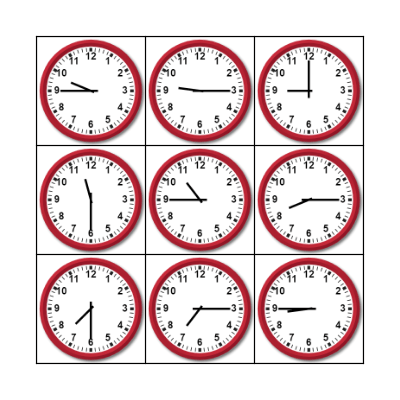 Telling Time Bingo Card