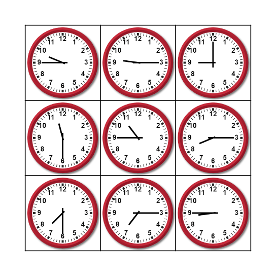 Telling Time Bingo Card