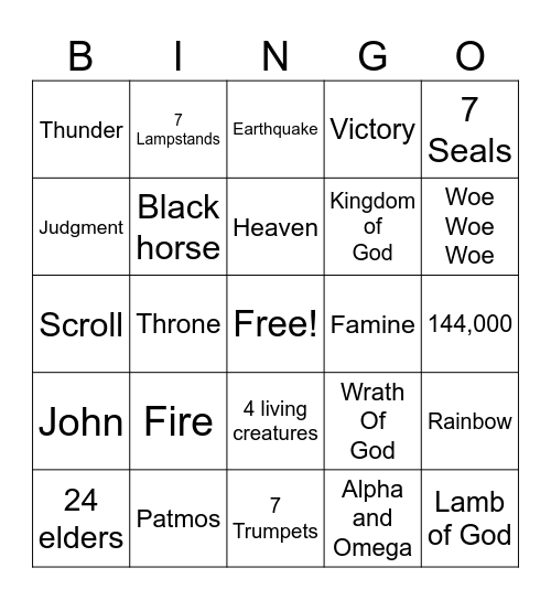 Revelation 1 - 11 Bingo Card