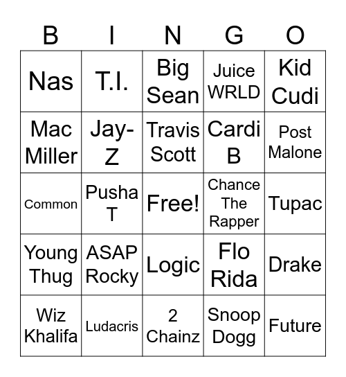 Rap Bingo Card