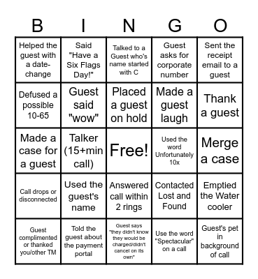 Call Center Bingo Day! Bingo Card