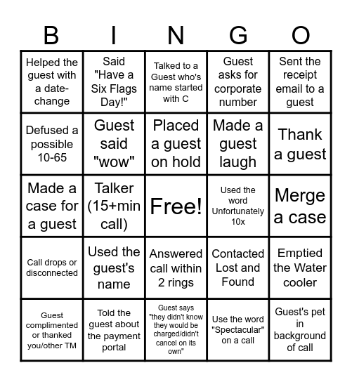 Call Center Bingo Day! Bingo Card