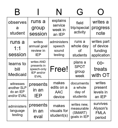 ERIN'S WADEWITZ PLACEMENT BINGO Card