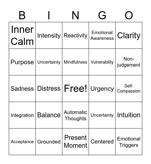 Three States of Mind Bingo Card