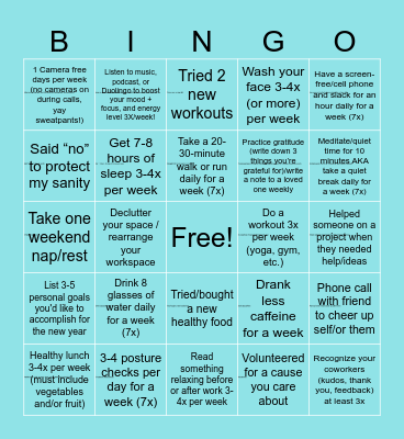 Numerator New Year Wellness Bingo Card