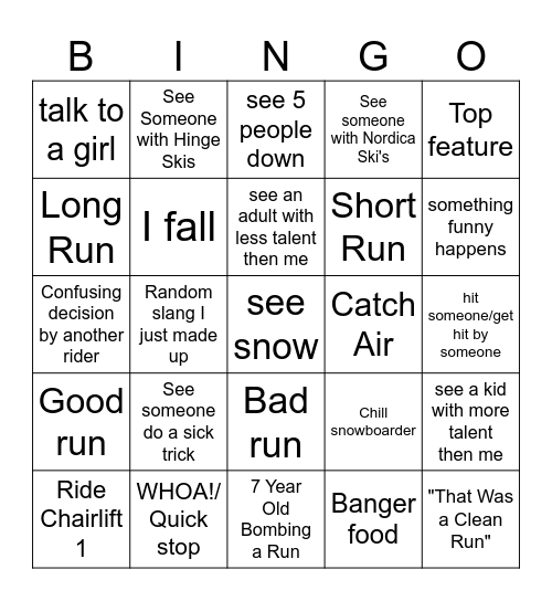 SKIngo Bingo Card