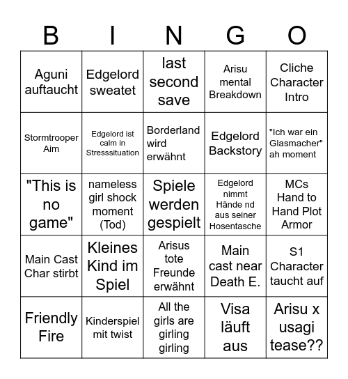 Alice in Borderland S2 Bingo Card