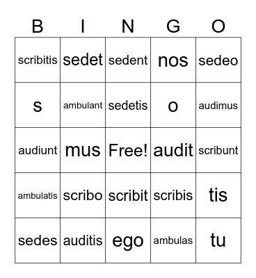 Present Tense Verbs Bingo Card