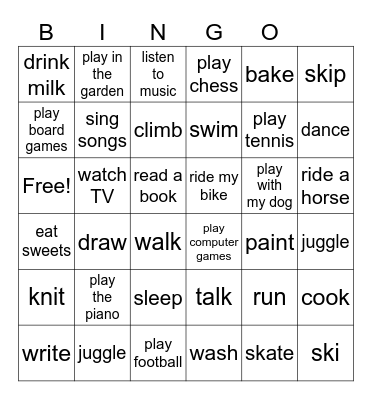 Free time activities Bingo Card