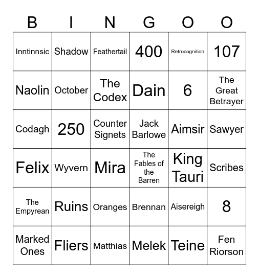 Basgiath Bingo Card