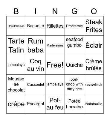 Foods of the French Speaking World Bingo Card
