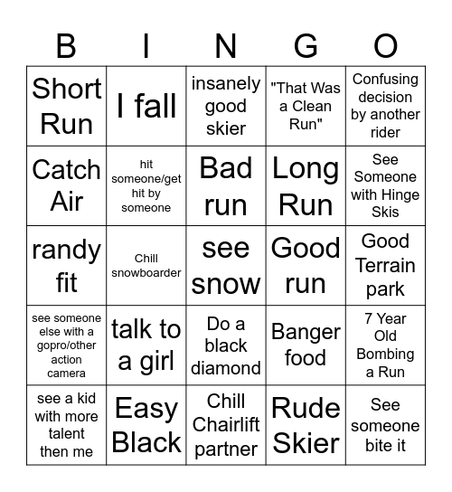 SKIngo Bingo Card