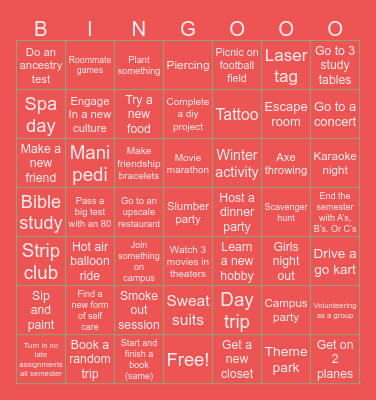 Spring 25’ Bingo Card