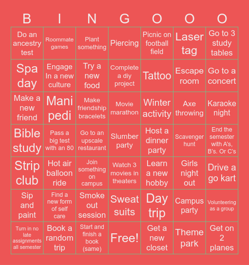 Spring 25’ Bingo Card