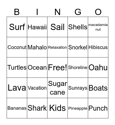 Aloha Bingo Card