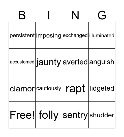 Freedom Crossing Vocabulary #4 Bingo Card