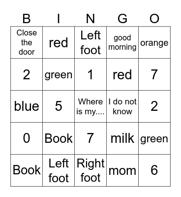 Spanish Vocabulary Bingo Card