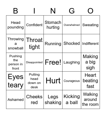 Behaviors, Feelings, Bodily Sensations Bingo Card