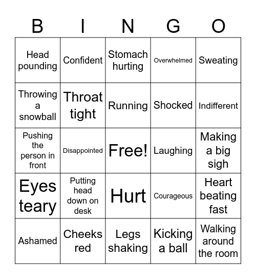Behaviors, Feelings, Bodily Sensations Bingo Card