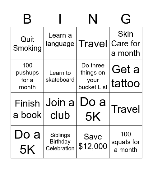 2025 Challenge Bingo Card