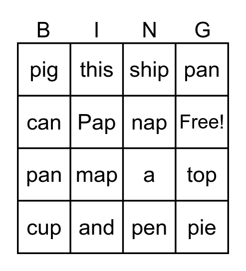 Nan and Pap Bingo Card