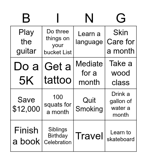 2025 Challenge Bingo Card
